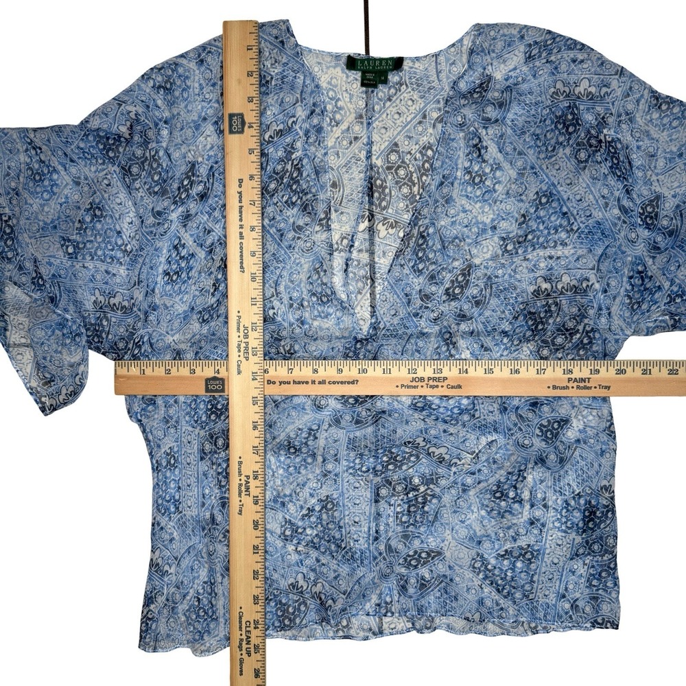 LRL Ralph Lauren Size 14 %100 Silk Sheer Chiffon Babydoll Blouse Top Swim Cover - Picture 7 of 7
